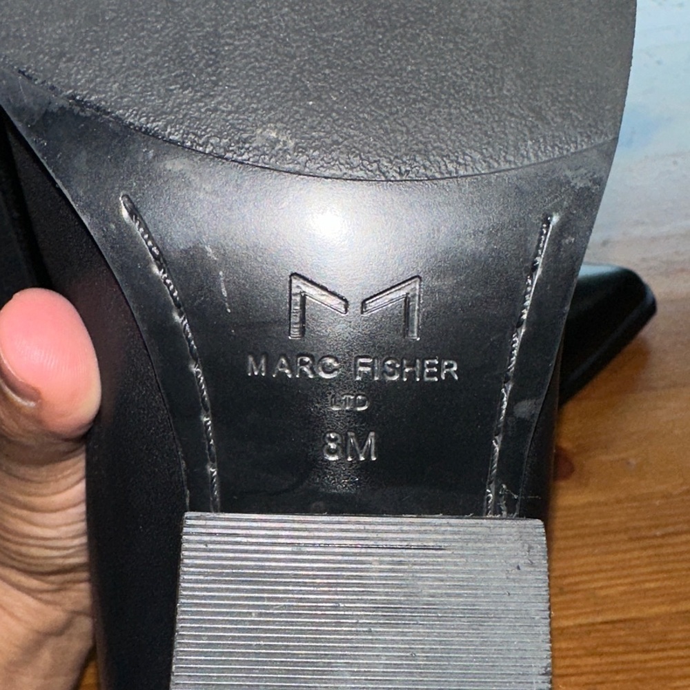 Marc Fisher Black Ankle Booties with Silver Chain Detail - Picture 12 of 13